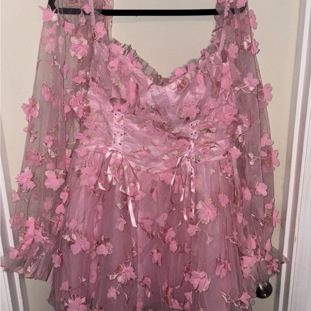 Dolls Kill Sugar Thrillz Heavenly Affair Babydoll Pink Floral Whimsical Dress 2X - Picture 12 of 13